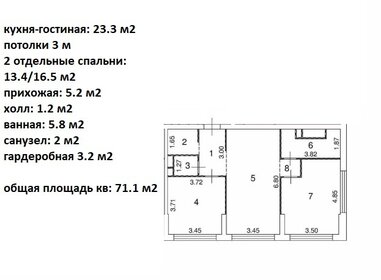 Квартира 71,1 м², 2-комнатная - изображение 1