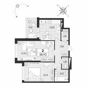 Квартира 58,9 м², 2-комнатная - изображение 1