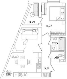 Квартира 41,7 м², 1-комнатная - изображение 1