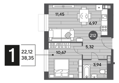 38,5 м², 1-комнатная квартира 6 316 209 ₽ - изображение 20
