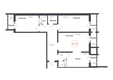 Квартира 84,5 м², 3-комнатная - изображение 1