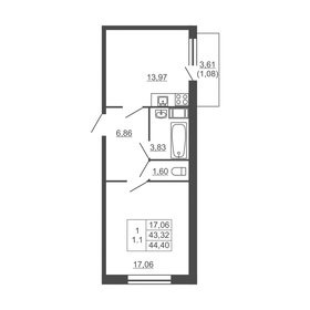 Квартира 44,4 м², 1-комнатная - изображение 1