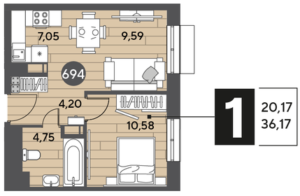 36,2 м², 1-комнатная квартира 6 152 517 ₽ - изображение 18