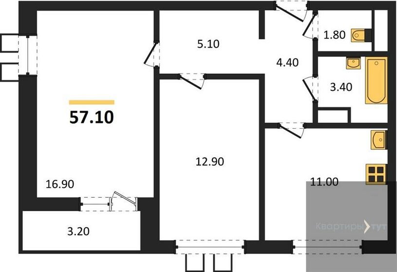 57,1 м², 2-комнатная квартира 7 119 479 ₽ - изображение 13