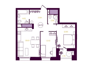 Квартира 64,8 м², 2-комнатная - изображение 1