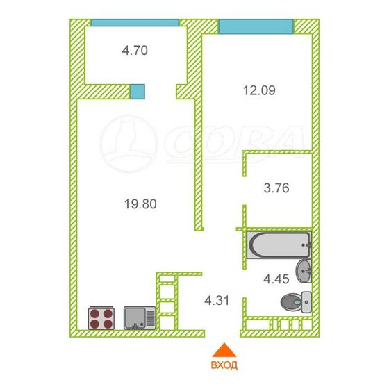 49 м², 1-комнатная квартира 6 000 000 ₽ - изображение 1
