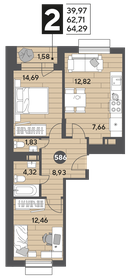 64,3 м², 2-комнатная квартира 9 424 914 ₽ - изображение 21