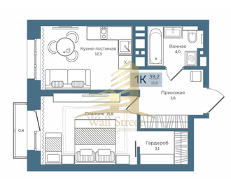 Квартира 39,2 м², 1-комнатная - изображение 1