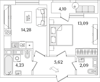 Квартира 41,4 м², 1-комнатная - изображение 1