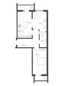 Квартира 63,1 м², 2-комнатная - изображение 2