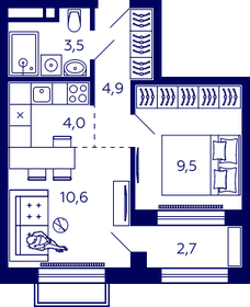 Квартира 33,8 м², 1-комнатная - изображение 1