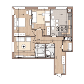 Квартира 88,2 м², 3-комнатная - изображение 1