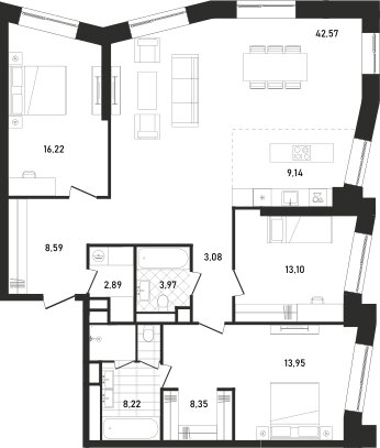 130,1 м², 3-комнатная квартира 87 026 640 ₽ - изображение 1