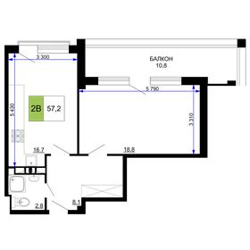 Квартира 57,2 м², 2-комнатные - изображение 1