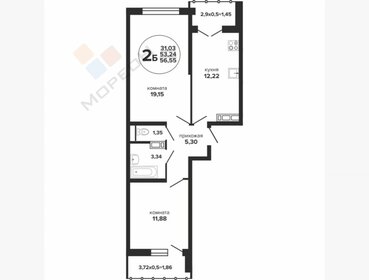 Квартира 56,5 м², 2-комнатная - изображение 1