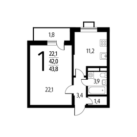 Квартира 43,8 м², 1-комнатная - изображение 1