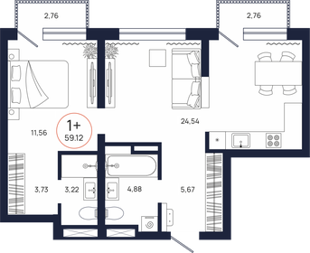 Квартира 59,1 м², 1-комнатная - изображение 1