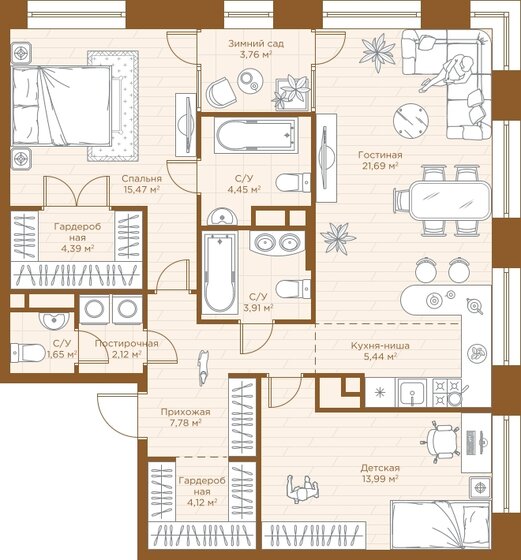88,8 м², 2-комнатная квартира 27 224 160 ₽ - изображение 40