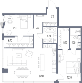 Квартира 98,2 м², 2-комнатная - изображение 1