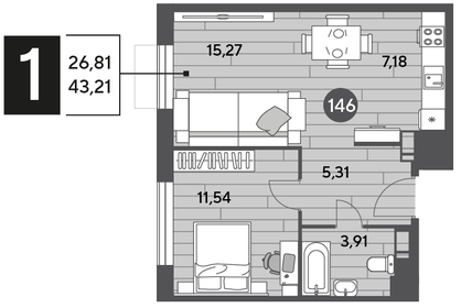 43,2 м², 1-комнатная квартира 5 954 338 ₽ - изображение 57