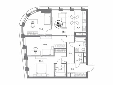 Квартира 90 м², 3-комнатная - изображение 1