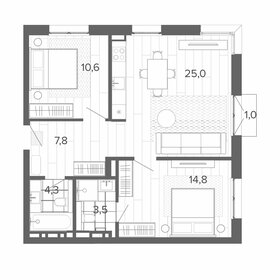 68,5 м², 3-комнатная квартира 6 630 000 ₽ - изображение 112