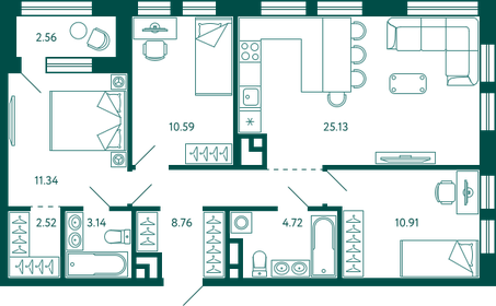 Квартира 78,4 м², 3-комнатная - изображение 1