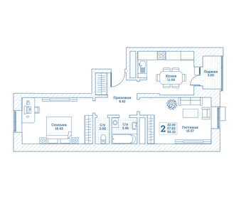 Квартира 59,3 м², 2-комнатная - изображение 1