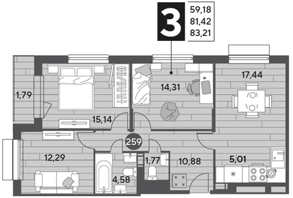 104 м², 3-комнатная квартира 17 100 000 ₽ - изображение 102