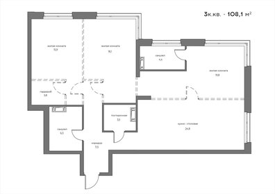 Квартира 107,7 м², 3-комнатная - изображение 1