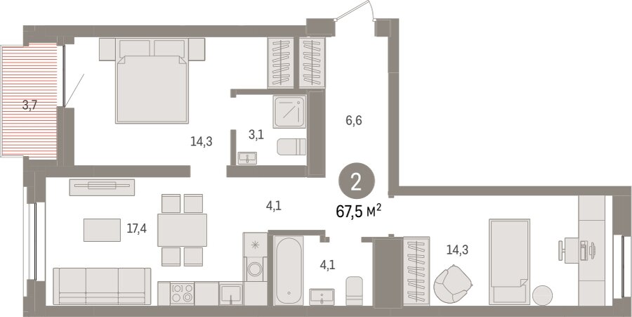 70 м², 2-комнатная квартира 12 300 000 ₽ - изображение 106