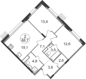 Квартира 66,7 м², 2-комнатная - изображение 1