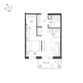 Квартира 35,1 м², 1-комнатная - изображение 1