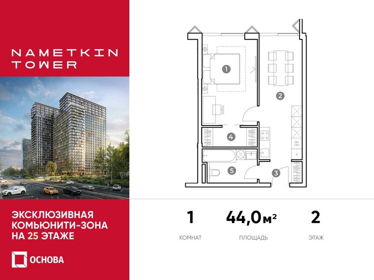 44 м², 1-комнатные апартаменты 13 662 000 ₽ - изображение 1