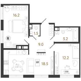 Квартира 62,6 м², 2-комнатная - изображение 1
