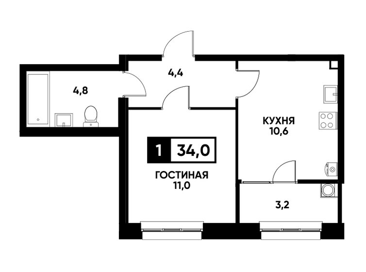 34 м², 1-комнатная квартира 3 621 000 ₽ - изображение 14