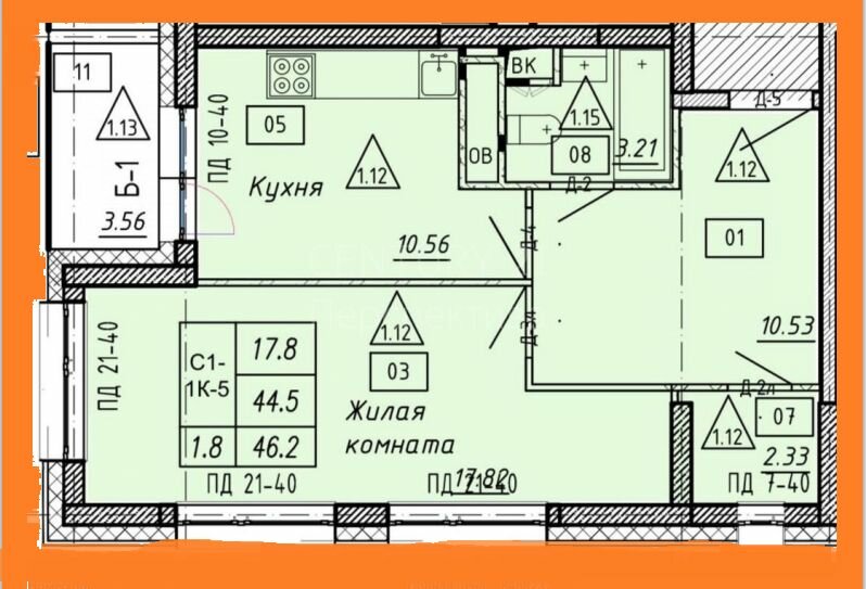 46,2 м², 1-комнатная квартира 7 000 000 ₽ - изображение 1