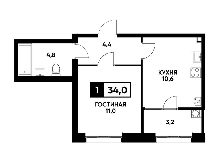 34 м², 1-комнатная квартира 3 621 000 ₽ - изображение 14