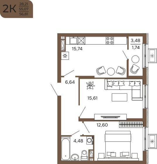 54,9 м², 2-комнатная квартира 6 390 025 ₽ - изображение 13