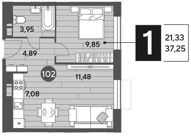 37,3 м², 1-комнатная квартира 5 565 150 ₽ - изображение 1
