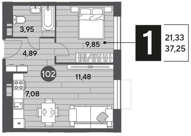 37,3 м², 1-комнатная квартира 5 546 525 ₽ - изображение 55