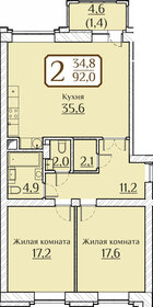 Квартира 95,2 м², 2-комнатная - изображение 1