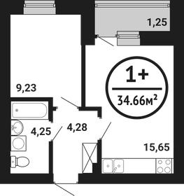 Квартира 34,7 м², 1-комнатная - изображение 1