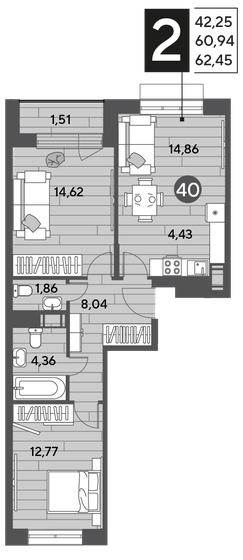 62,5 м², 2-комнатная квартира 9 117 700 ₽ - изображение 1