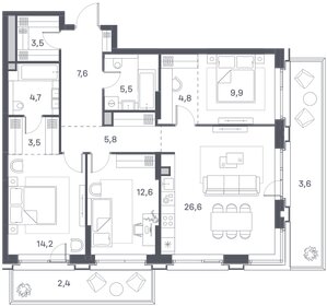 Квартира 105,7 м², 3-комнатная - изображение 1