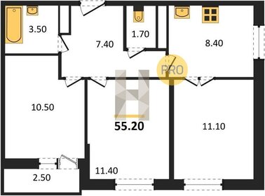 Квартира 55,2 м², 3-комнатная - изображение 1