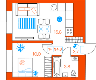 35 м², 1-комнатная квартира 4 100 000 ₽ - изображение 25