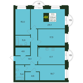 Квартира 131,1 м², 4-комнатная - изображение 1