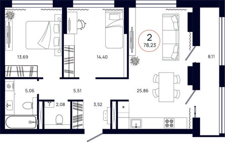 79,5 м², 2-комнатная квартира 9 818 000 ₽ - изображение 23