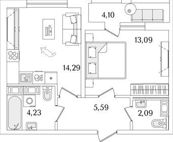 Квартира 41,3 м², 1-комнатная - изображение 1